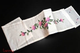 Table runner -pink and purple Dalat hydrangea  embroidery
